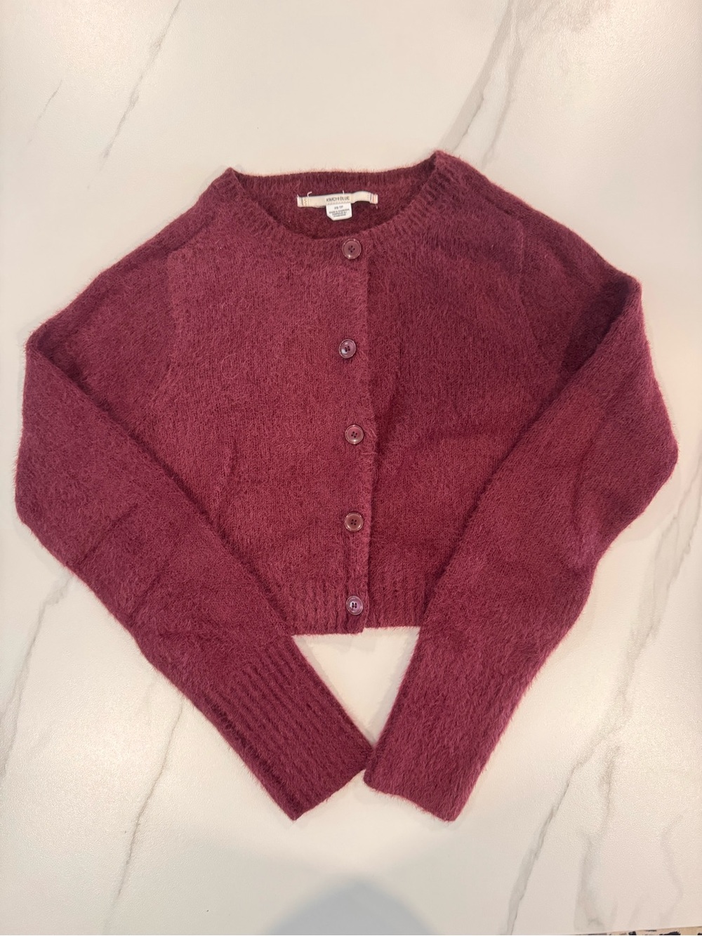 Kimchi Burgundy Fuzzy Cropped Cardigan